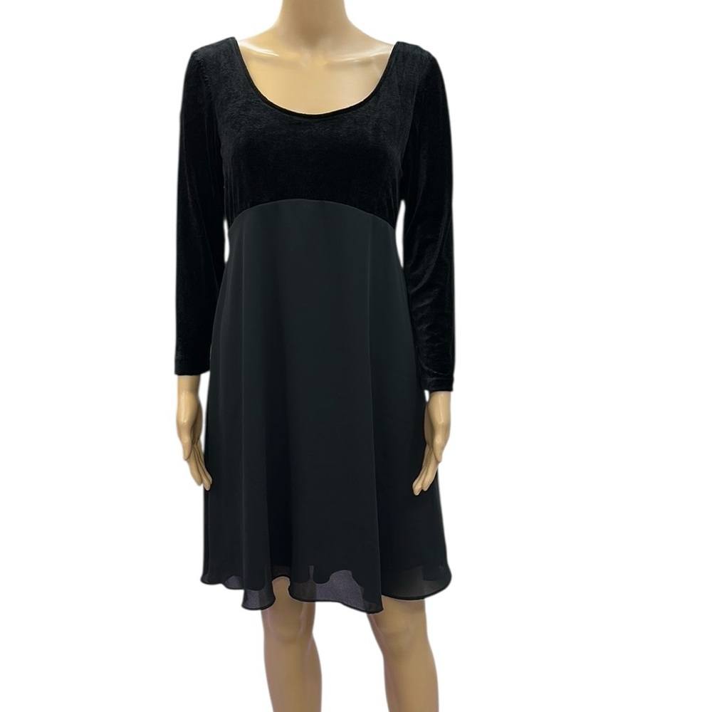Vintage JS Collection Velvet Bodice 3 Quarter Sleeve Midi Dress Womens 12